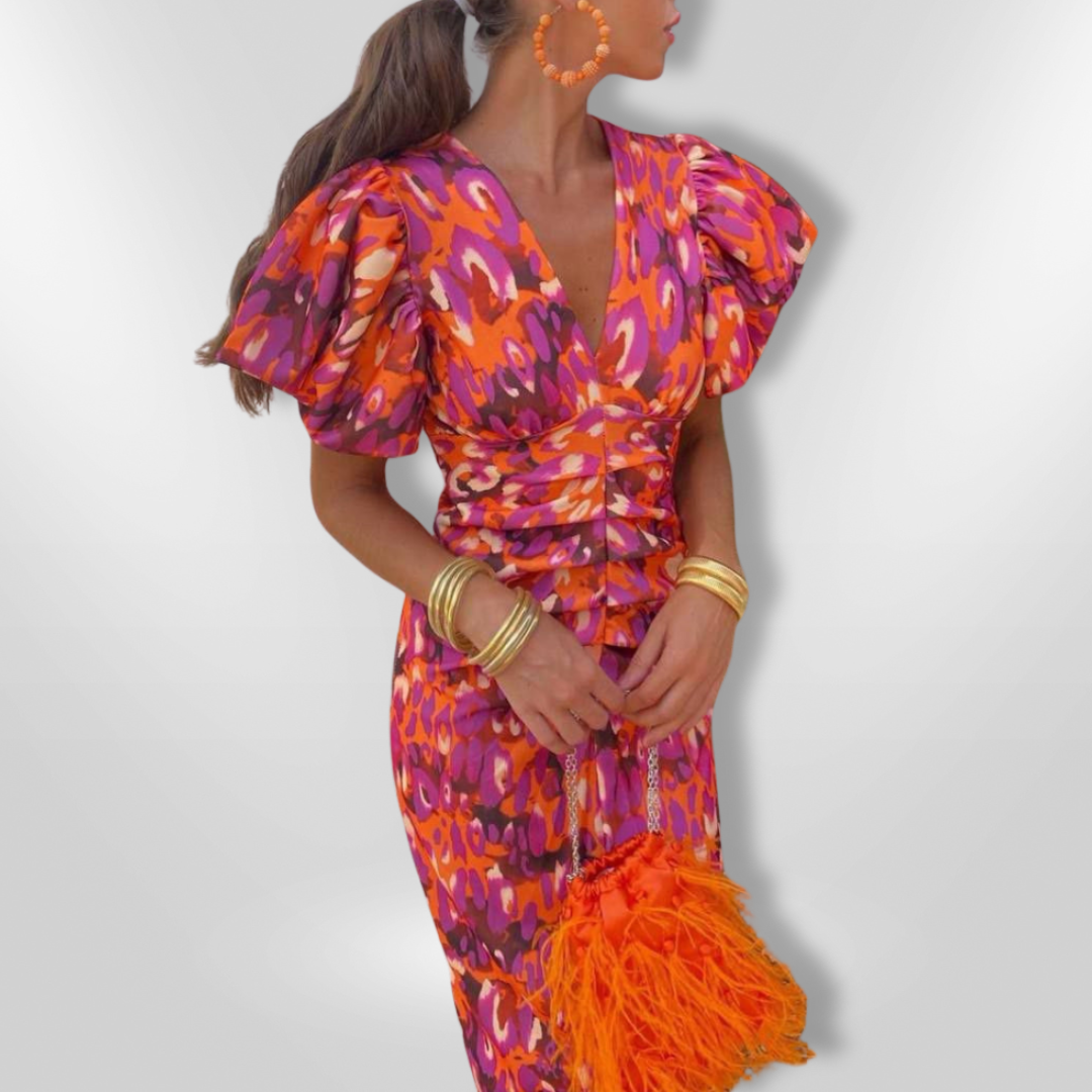 Oranit™ | Pleated Sleeve Colourful Dress 4