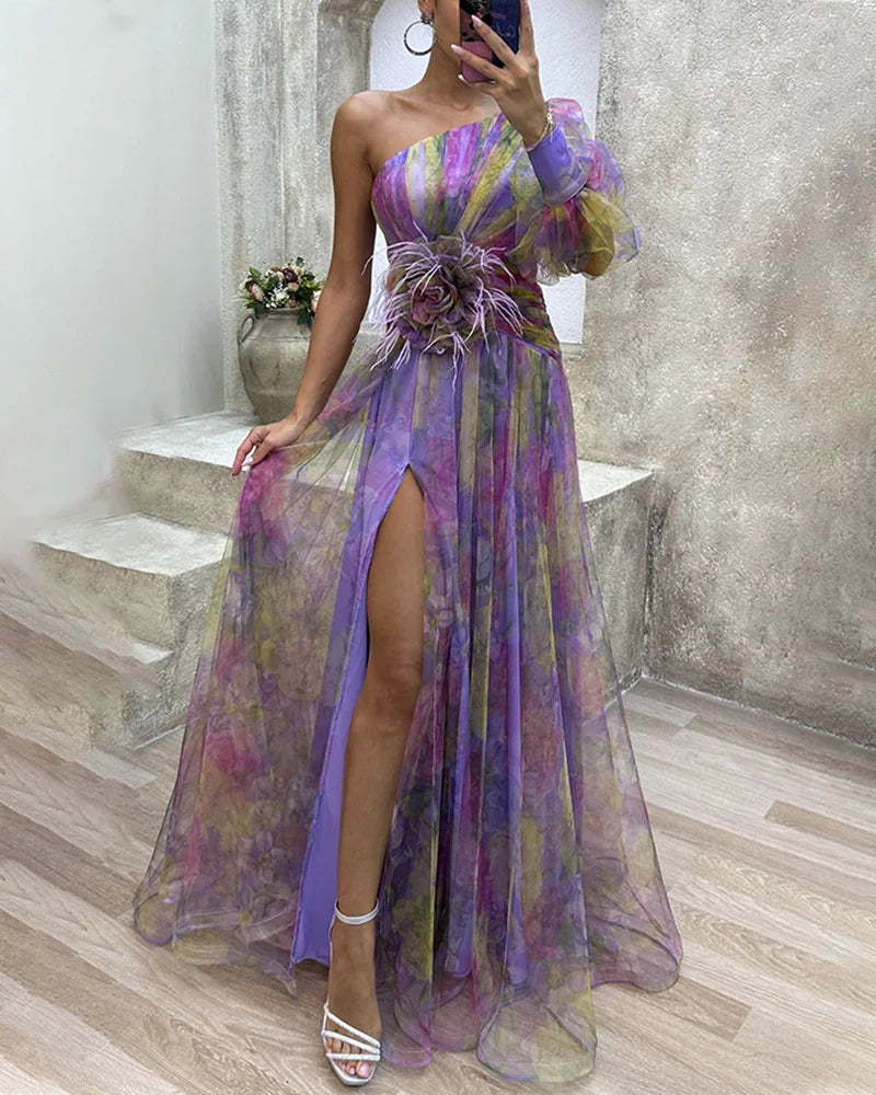 Orit™ | Asymmetrical One Sleeve Split Dress 0