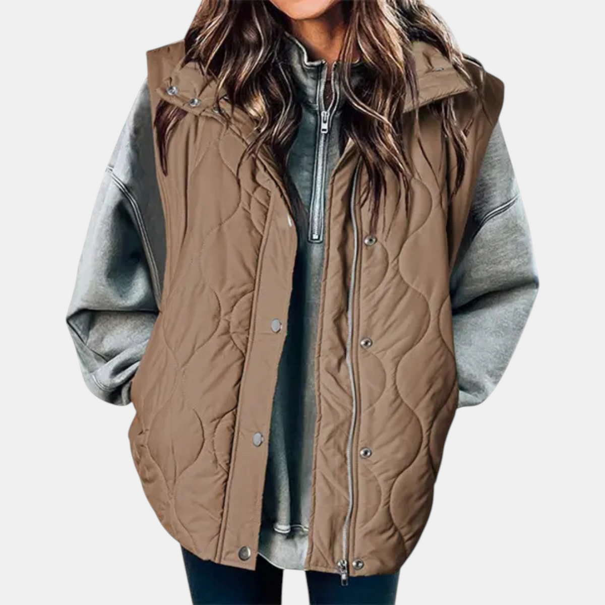 Nadira | Quilted Hooded Puffer Vest with Snap Pockets for Women
