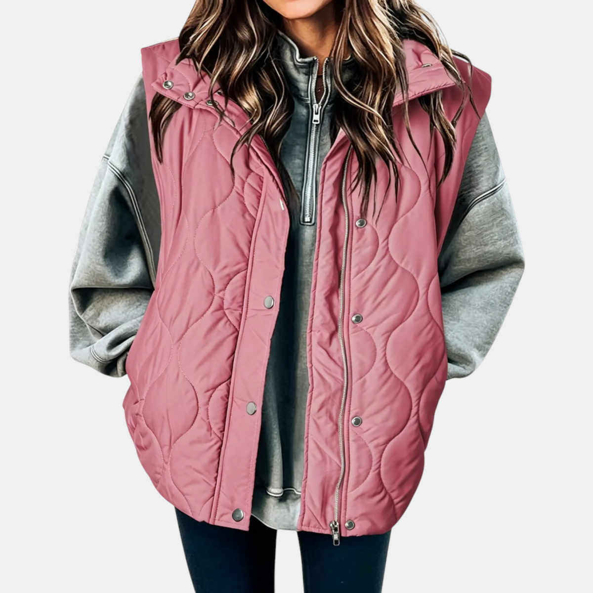 Nadira | Quilted Hooded Puffer Vest with Snap Pockets for Women