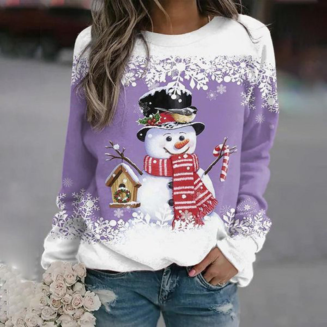 Antoinette | Snowman Print Crew Neck Christmas Sweater for Women