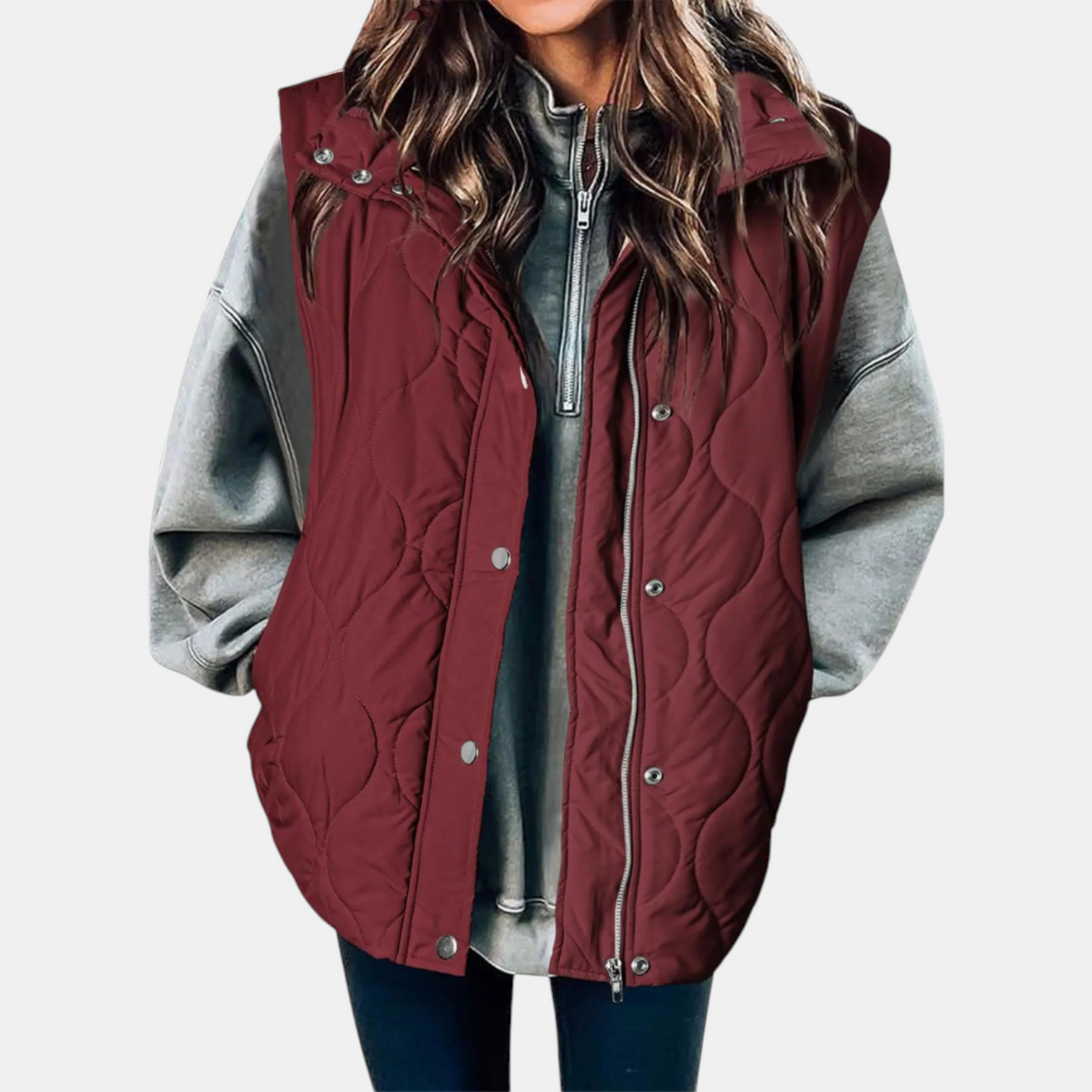 Nadira | Quilted Hooded Puffer Vest with Snap Pockets for Women