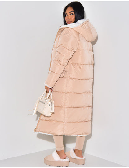 Agatha | Reversible Hooded Longline Puffer Jacket with Quilted Finish for Women