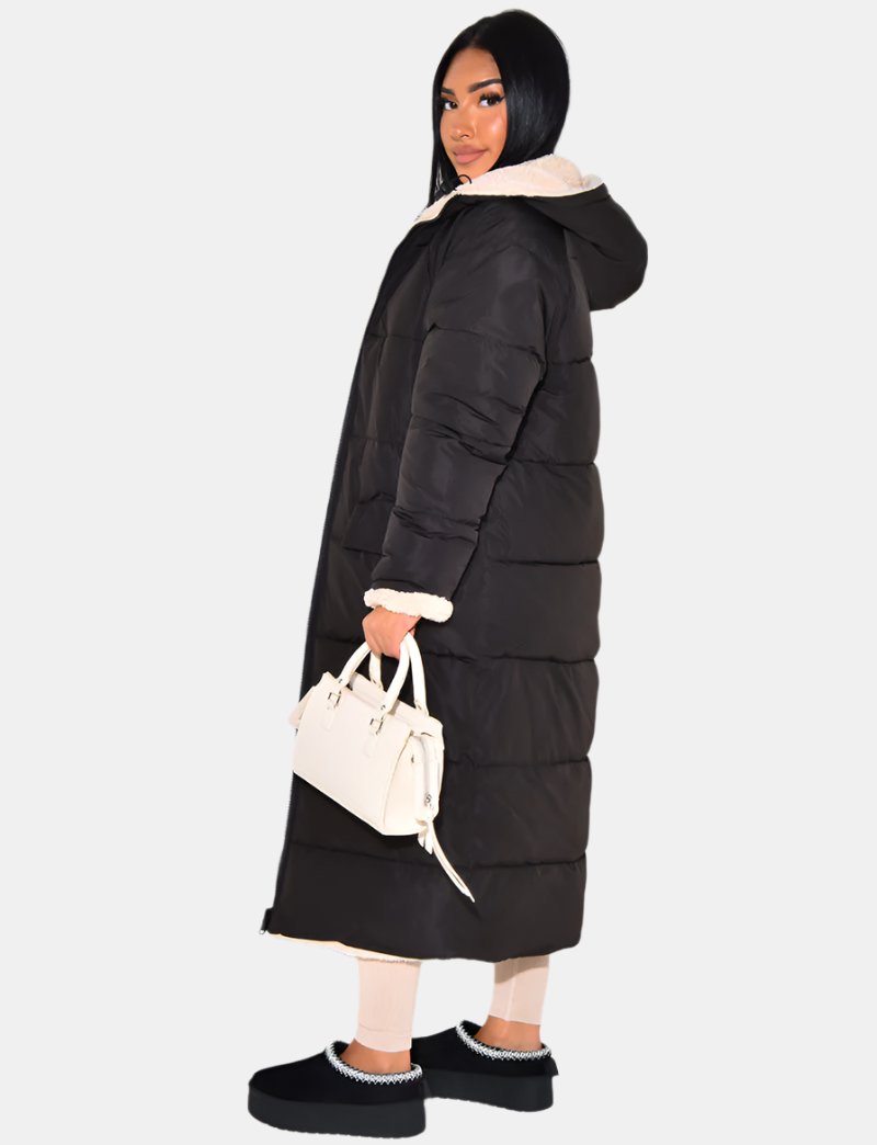 Agatha | Reversible Hooded Longline Puffer Jacket with Quilted Finish for Women