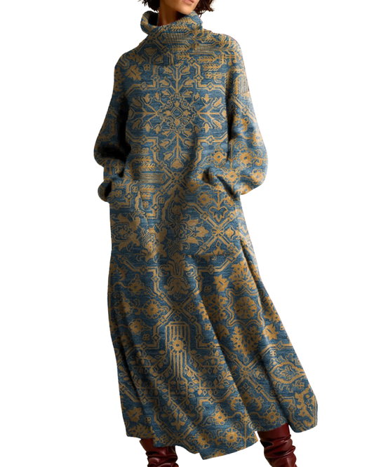 Rose | Retro Symmetrical Floral Pattern Art Print Casual Cotton Knitted Dress