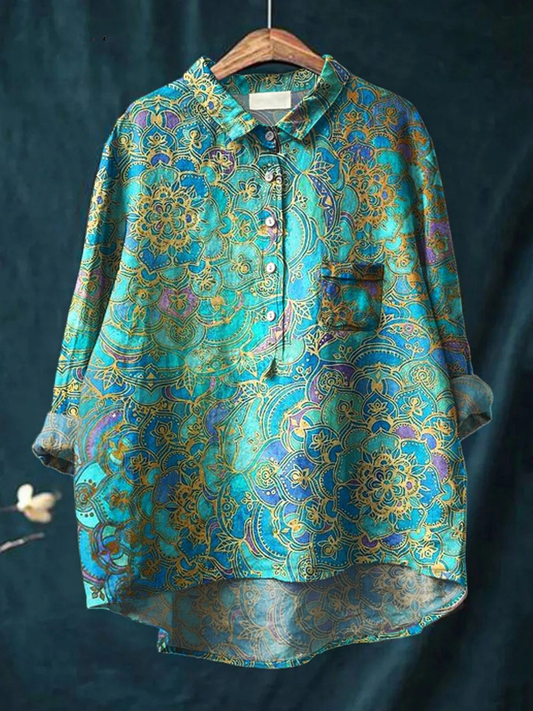 Roslyn | Women's Retro  Art Print Casual  Shirt 0