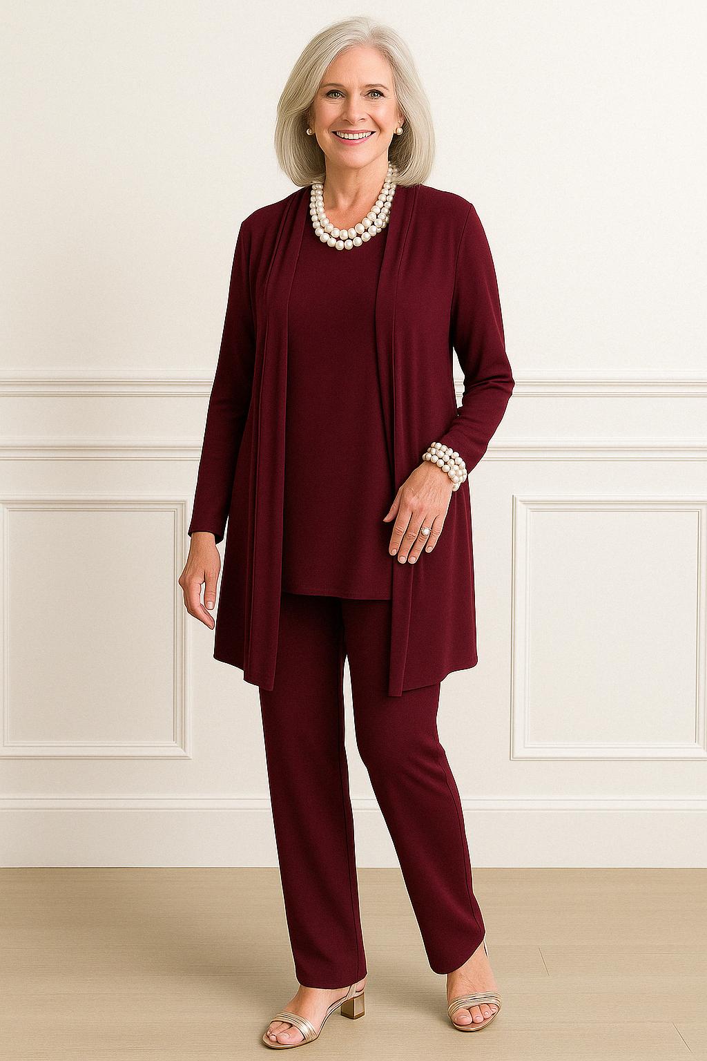 Rosy | Women's 3-Piece Loungewear Set - Cardigan, Top & Pants