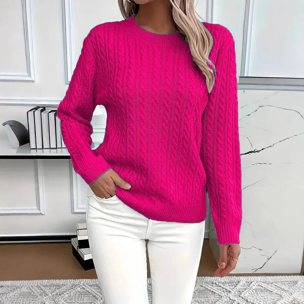 Dagmar | Cable Knit Sweater Round Neck Pullover for Women