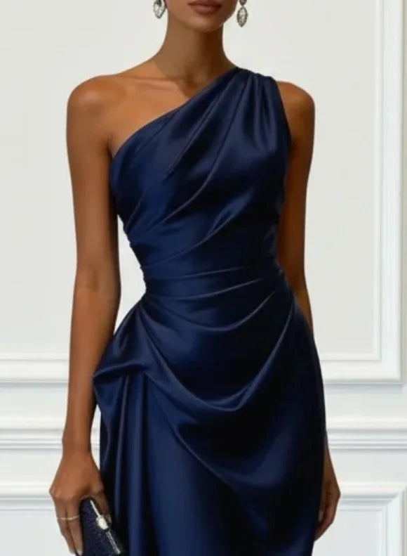 Ilenora | Draped One-Shoulder Ruched Midi Dress for Women