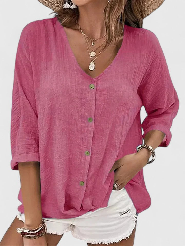 Kylie | Women's V-Neck Blouse - Elegant Long Sleeve Top
