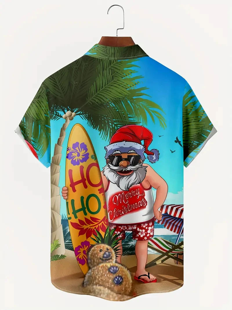 Hannes | Printed Button-Down Short Sleeve Christmas Blouse