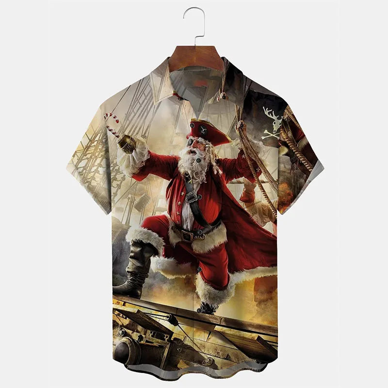 Bodhi | Printed Button-Down Short Sleeve Christmas Blouse for Men