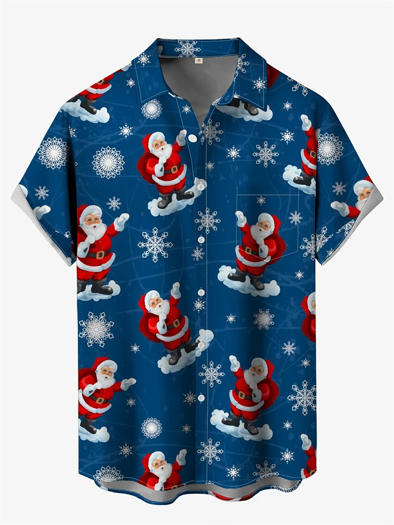 Henning | Santa Print Short Sleeve Christmas Blouse for Men