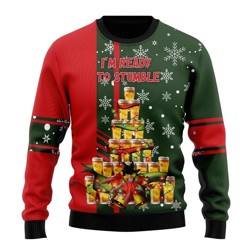 Dexter | Beer Print Crew Neck Christmas Sweater for Men