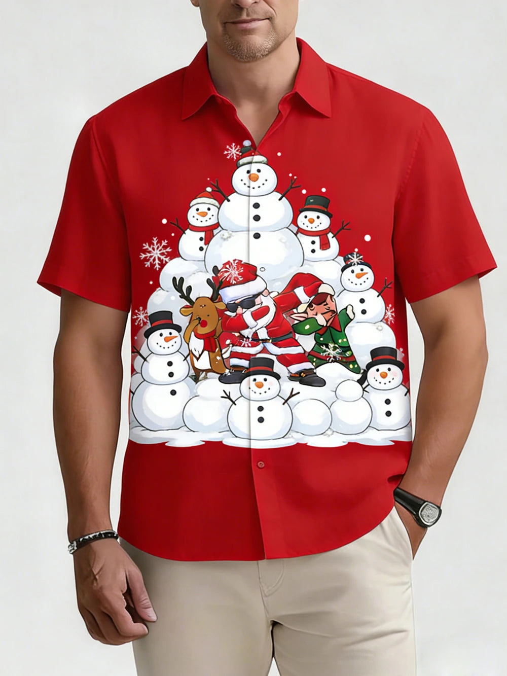 Emeric | Festive Print Short Sleeve Christmas Blouse for Men