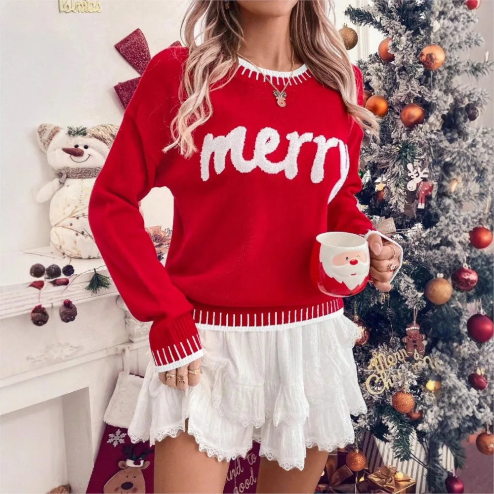 Carola | Christmas Sweater with Embroidered Crew Neck for Women