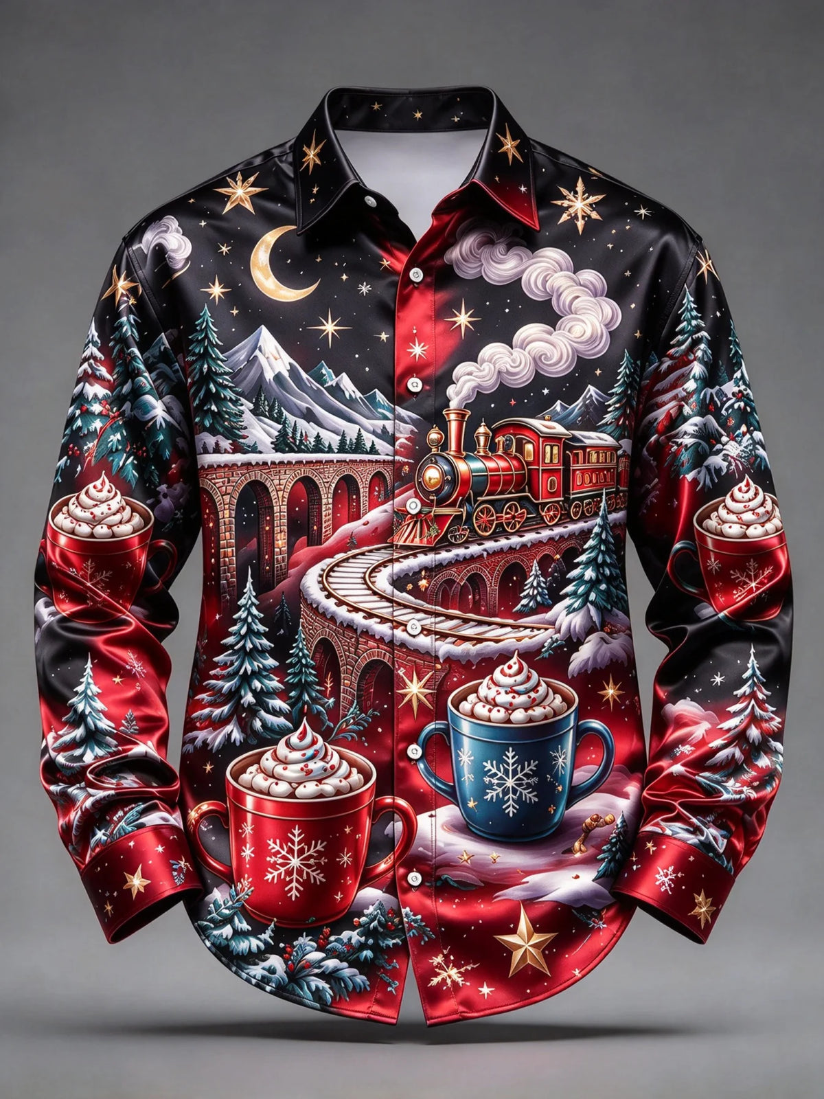 Rinus | Christmas Train Print Button-Up Shirt for Men