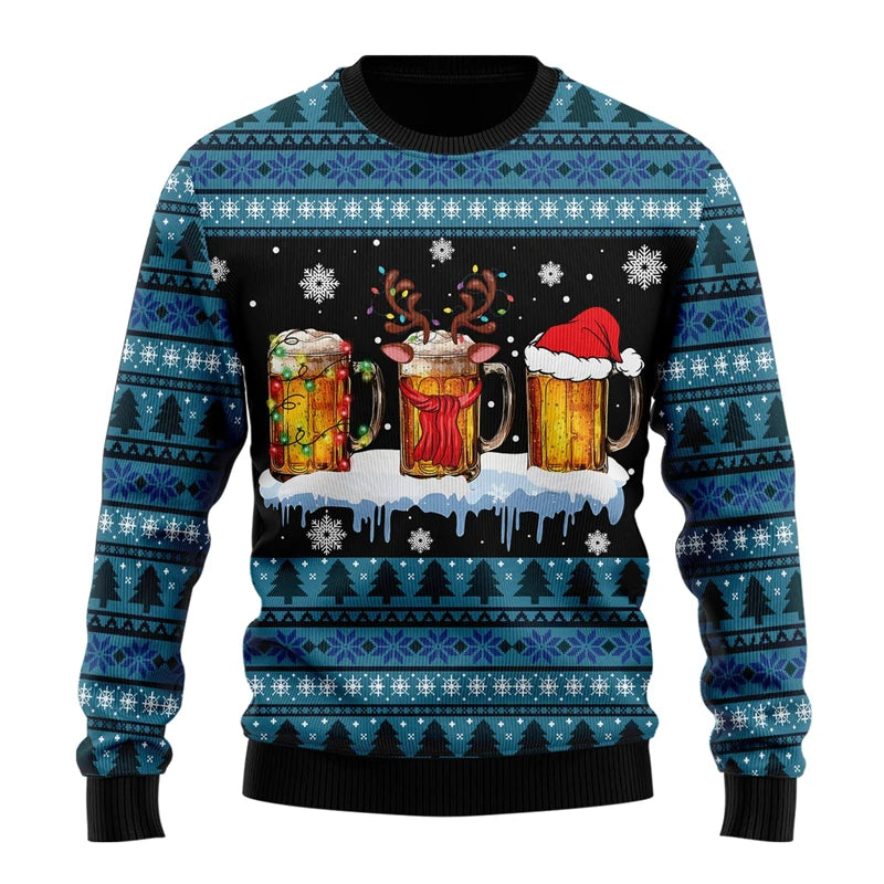 Dexter | Beer Print Crew Neck Christmas Sweater for Men