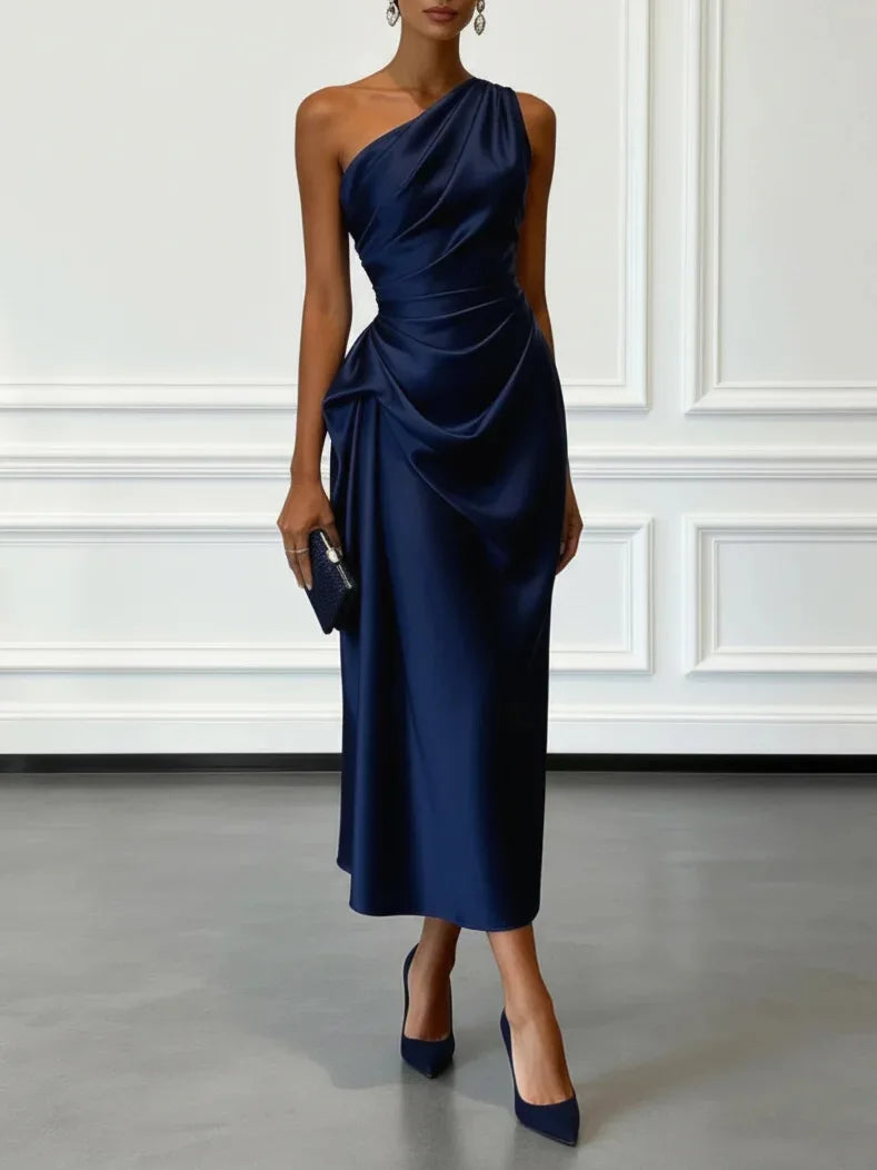 Ilenora | Draped One-Shoulder Ruched Midi Dress for Women