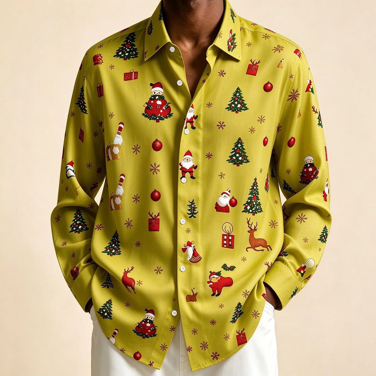 Preston | Festive Christmas Blouse with Santa Print for Men