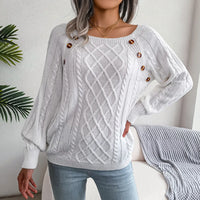 Editha | Cable Knit Sweater with Square Neck Buttons for Women
