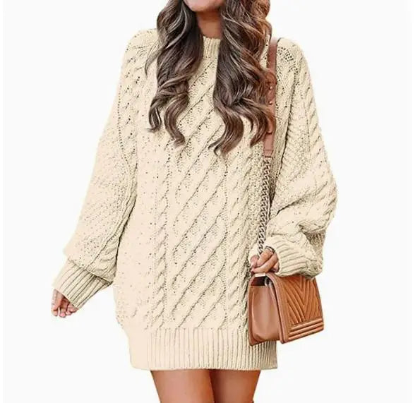 Winnifred | Cable Knit Sweater Dress with Balloon Sleeves