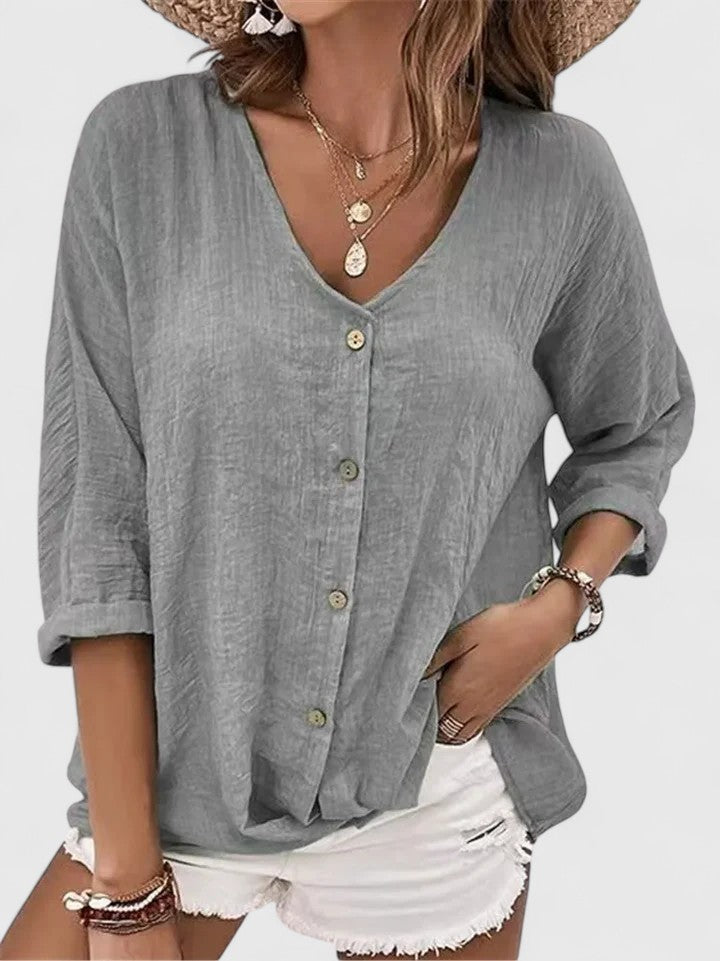 Kylie | Women's V-Neck Blouse - Elegant Long Sleeve Top
