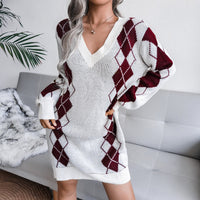 Charlot | Argyle V-Neck Sweater Dress for Women