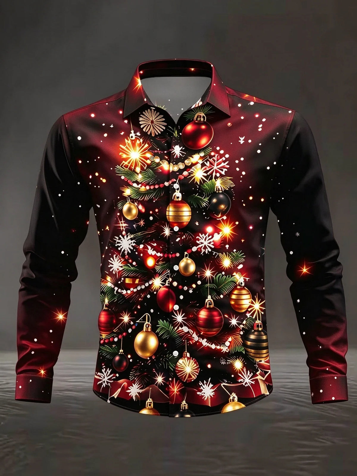 Mathieu | Satin Christmas Blouse with Snowflake Print for Men
