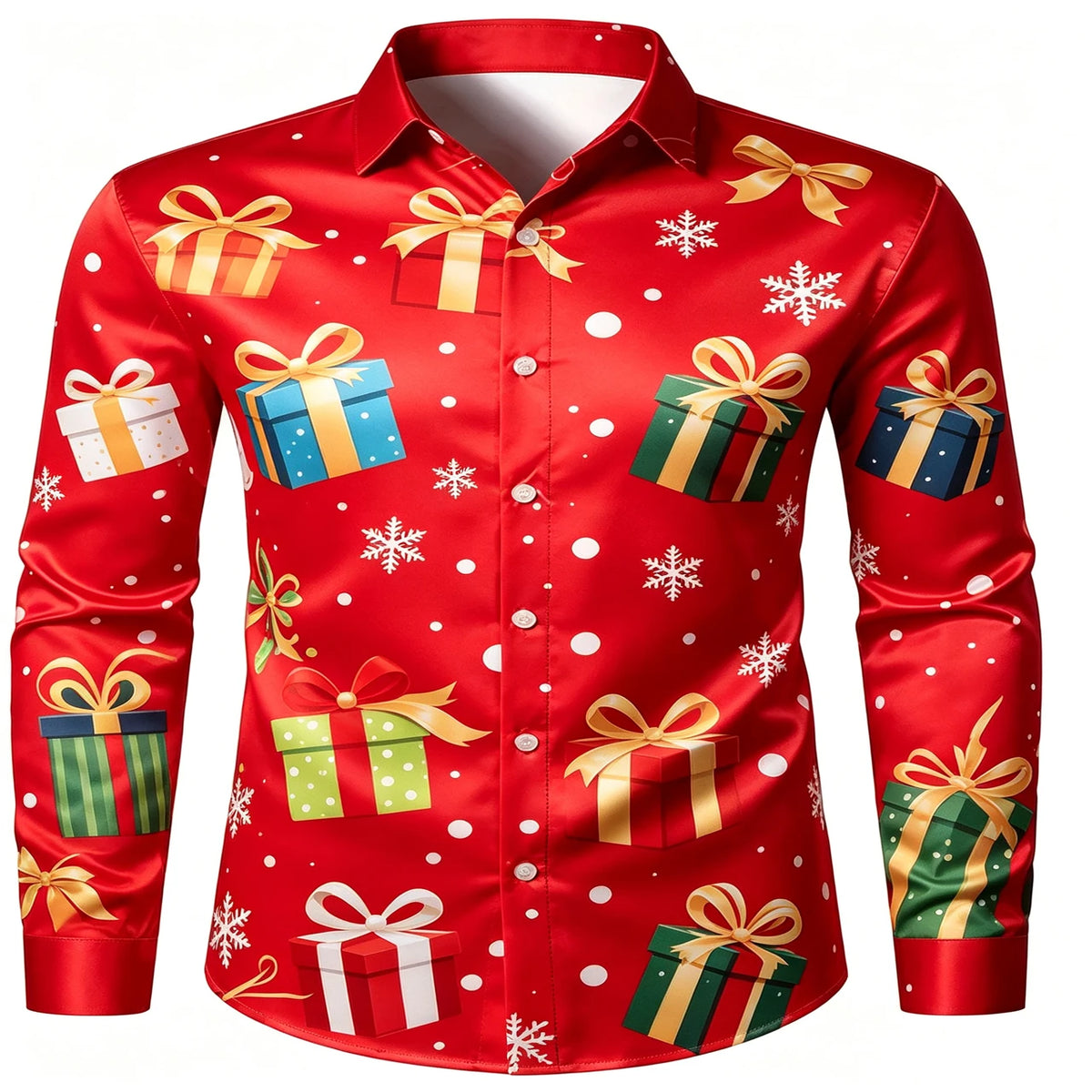 Lennert | Santa Chimney Print Button-Down Christmas Blouse