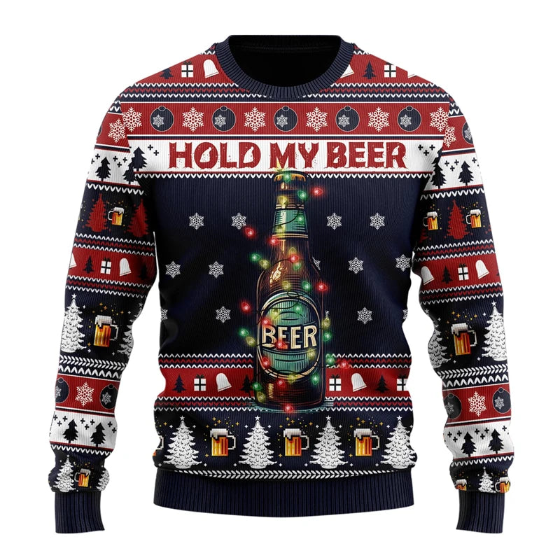 Dexter | Beer Print Crew Neck Christmas Sweater for Men