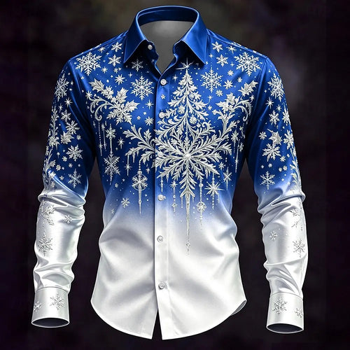 Bauke | Ombre Snowflake Print Button-Down Christmas Blouse