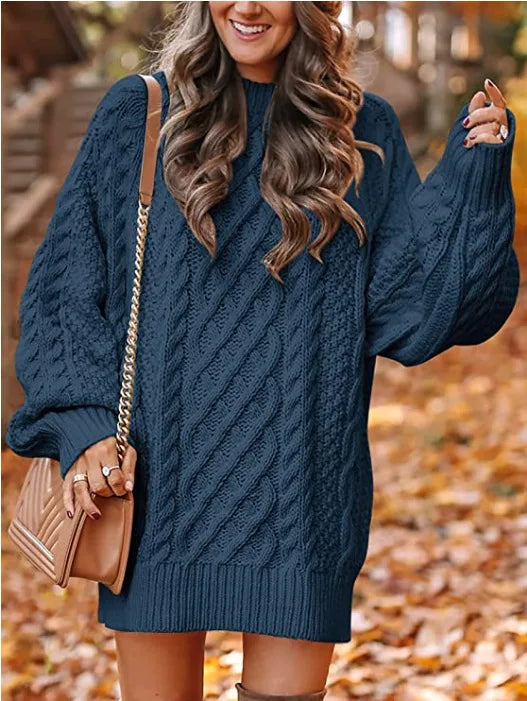 Winnifred | Cable Knit Sweater Dress with Balloon Sleeves