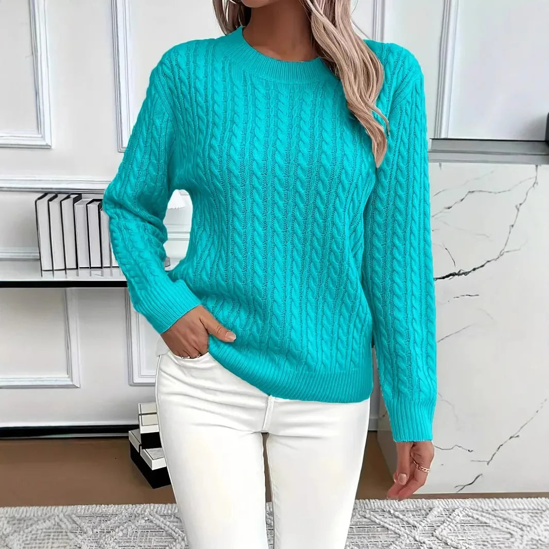 Dagmar | Cable Knit Sweater Round Neck Pullover for Women