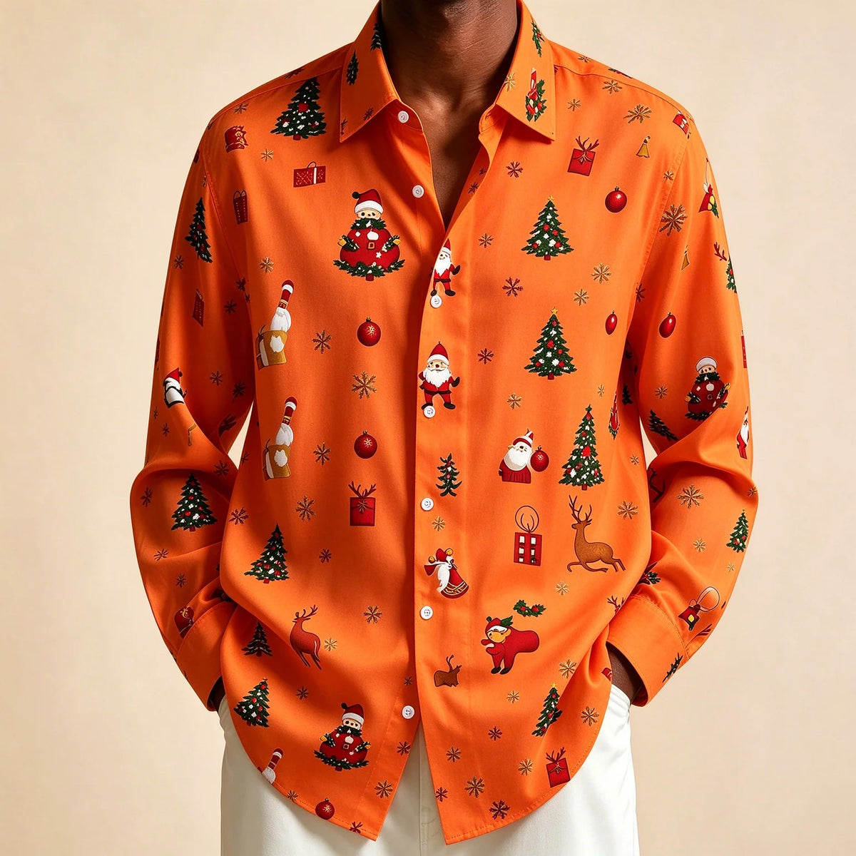 Preston | Festive Christmas Blouse with Santa Print for Men