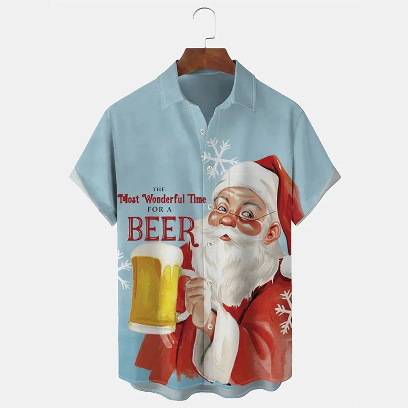 Bodhi | Printed Button-Down Short Sleeve Christmas Blouse for Men