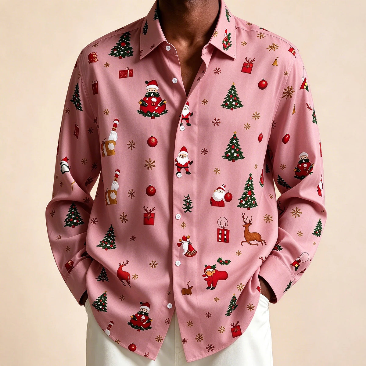Preston | Festive Christmas Blouse with Santa Print for Men
