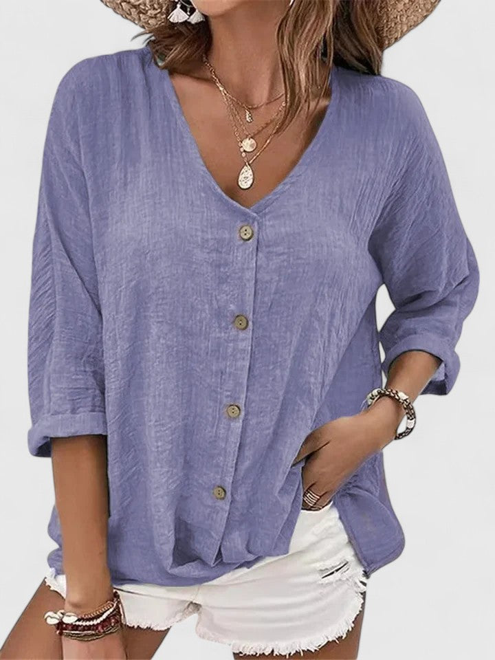 Kylie | Women's V-Neck Blouse - Elegant Long Sleeve Top