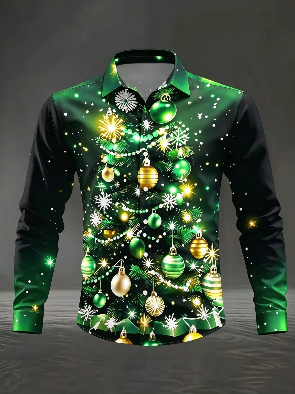 Mathieu | Satin Christmas Blouse with Snowflake Print for Men