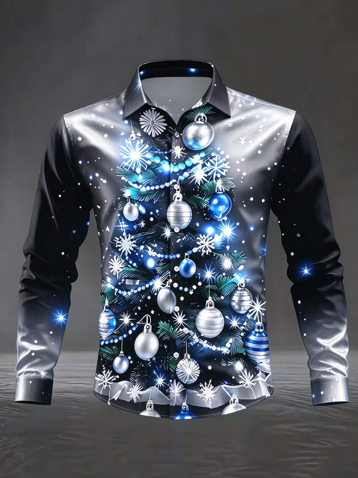 Mathieu | Satin Christmas Blouse with Snowflake Print for Men