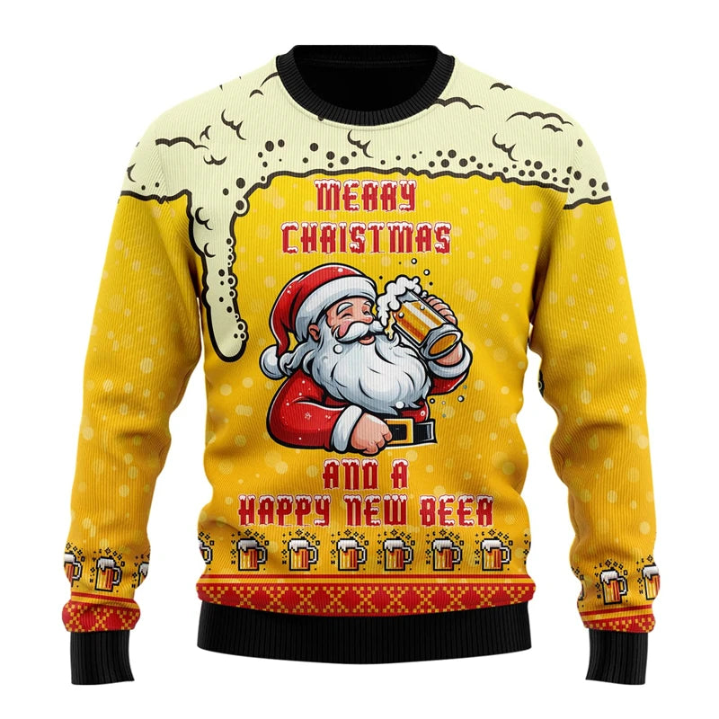 Dexter | Beer Print Crew Neck Christmas Sweater for Men