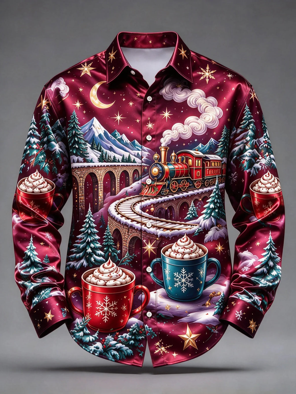 Rinus | Christmas Train Print Button-Up Shirt for Men