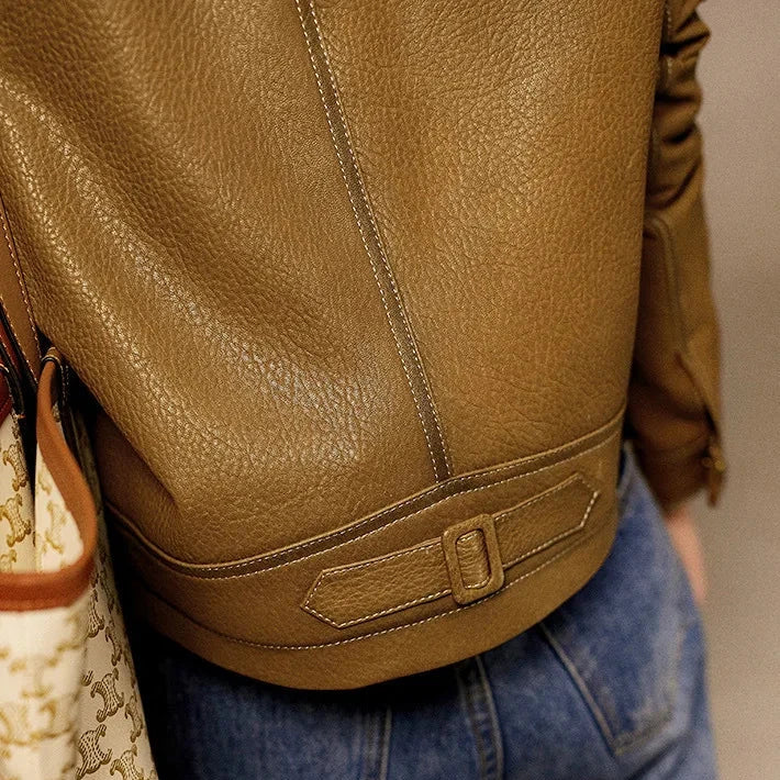 Dietlinde | Notch Lapel Leather Jacket with Patch Pockets