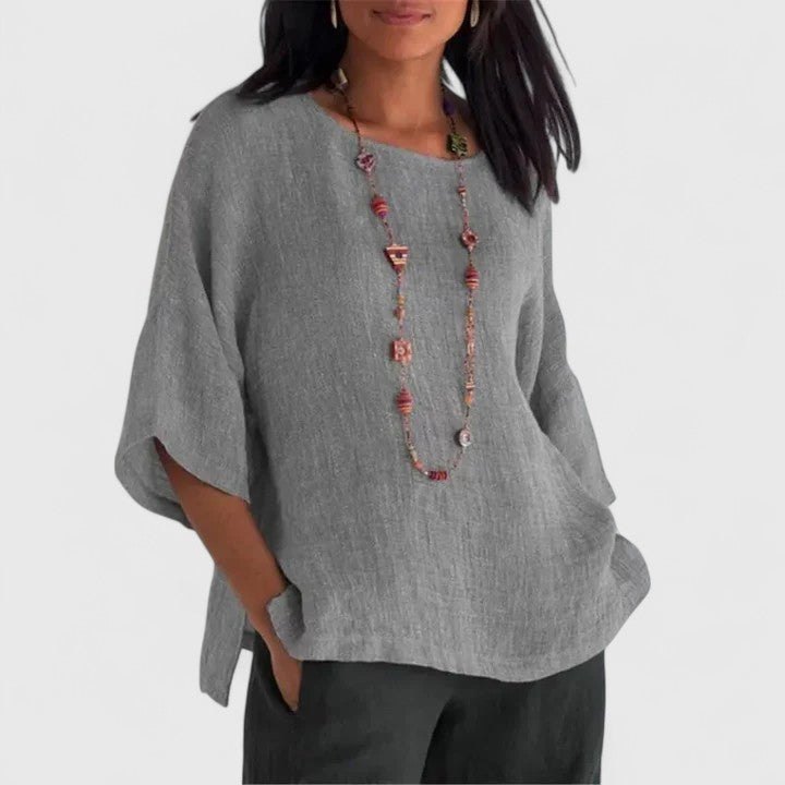 Angelique | Oversized Round Neck Blouse with Beaded Necklace
