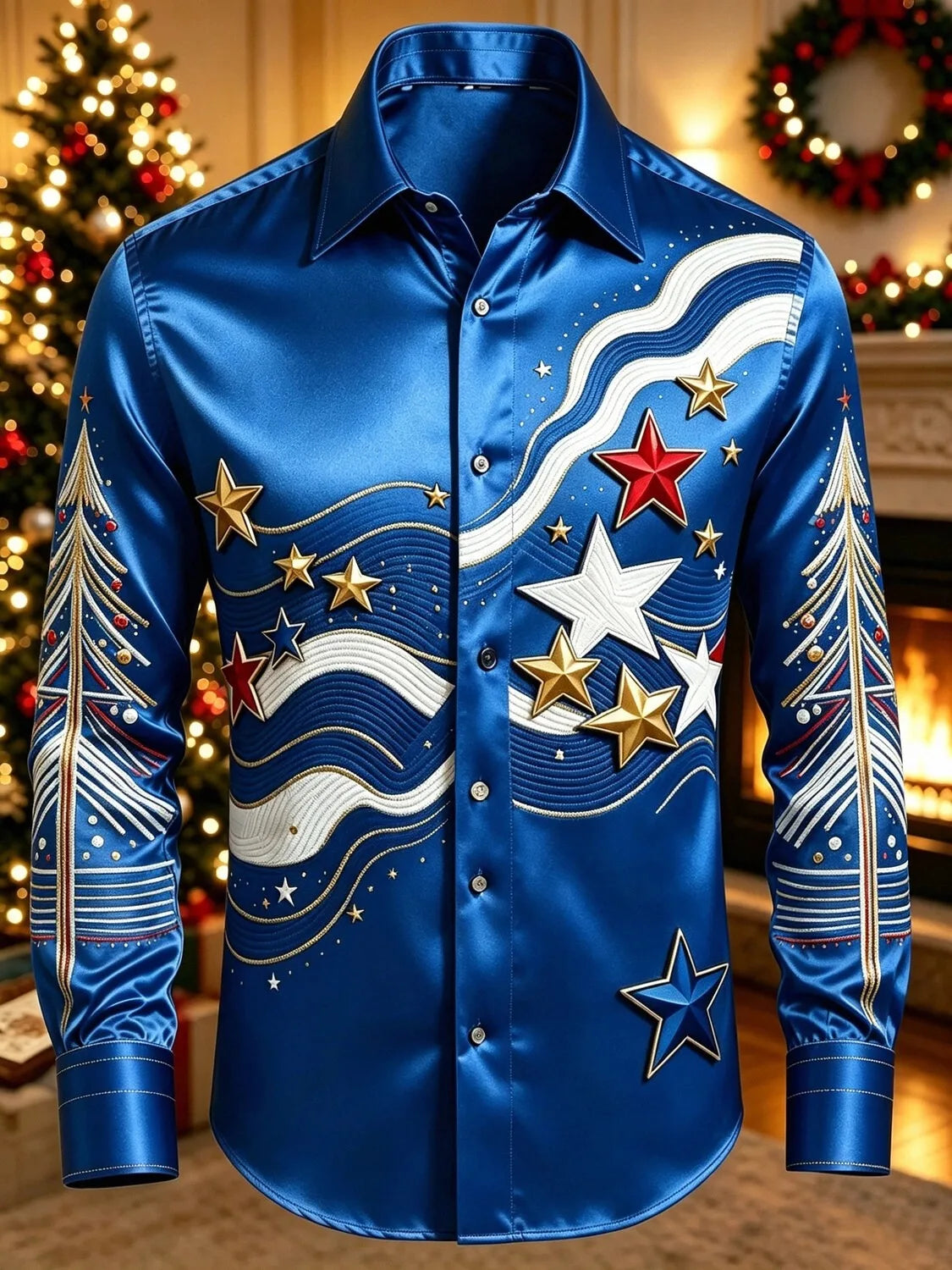 Jurriaan | Reindeer Print Button-Down Christmas Blouse for Men