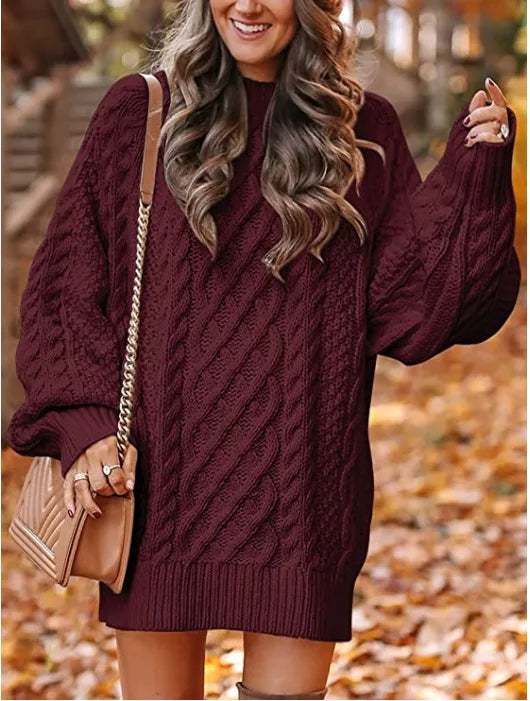 Winnifred | Cable Knit Sweater Dress with Balloon Sleeves