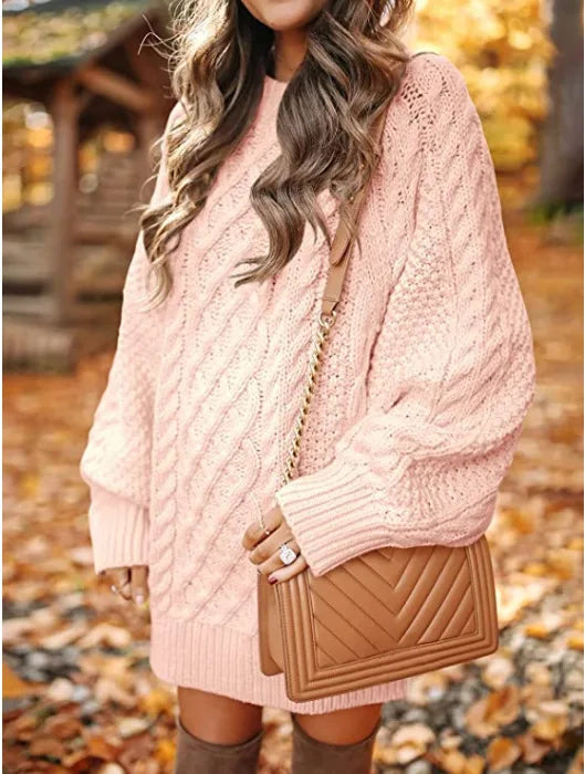 Winnifred | Cable Knit Sweater Dress with Balloon Sleeves