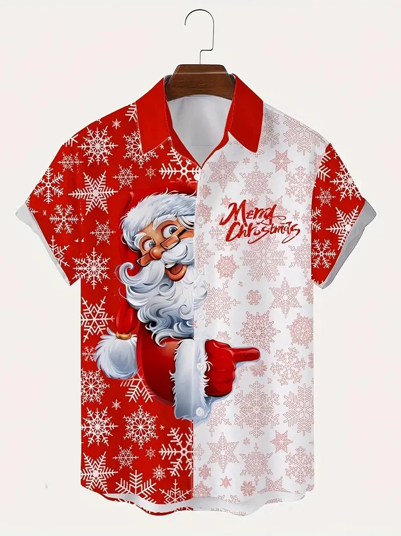 Hannes | Printed Button-Down Short Sleeve Christmas Blouse