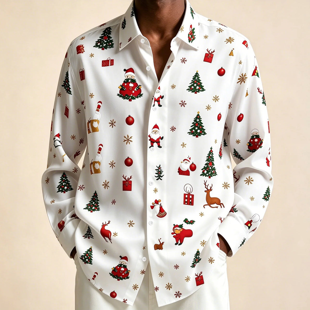 Preston | Festive Christmas Blouse with Santa Print for Men
