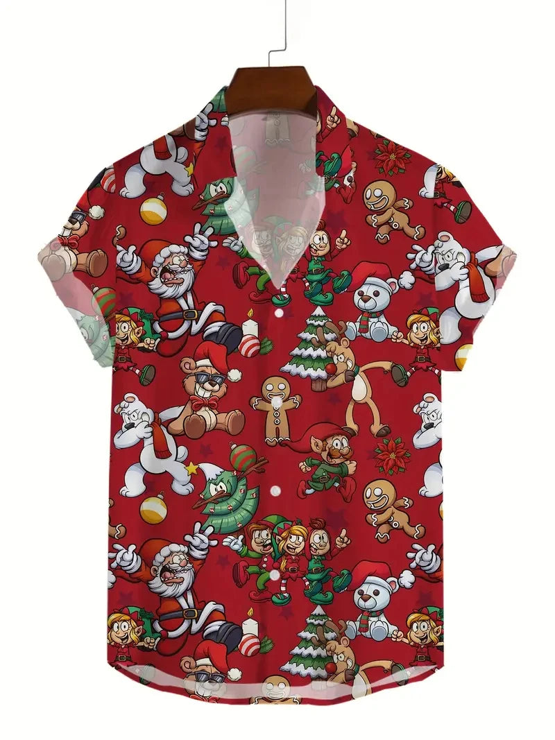 Hannes | Printed Button-Down Short Sleeve Christmas Blouse